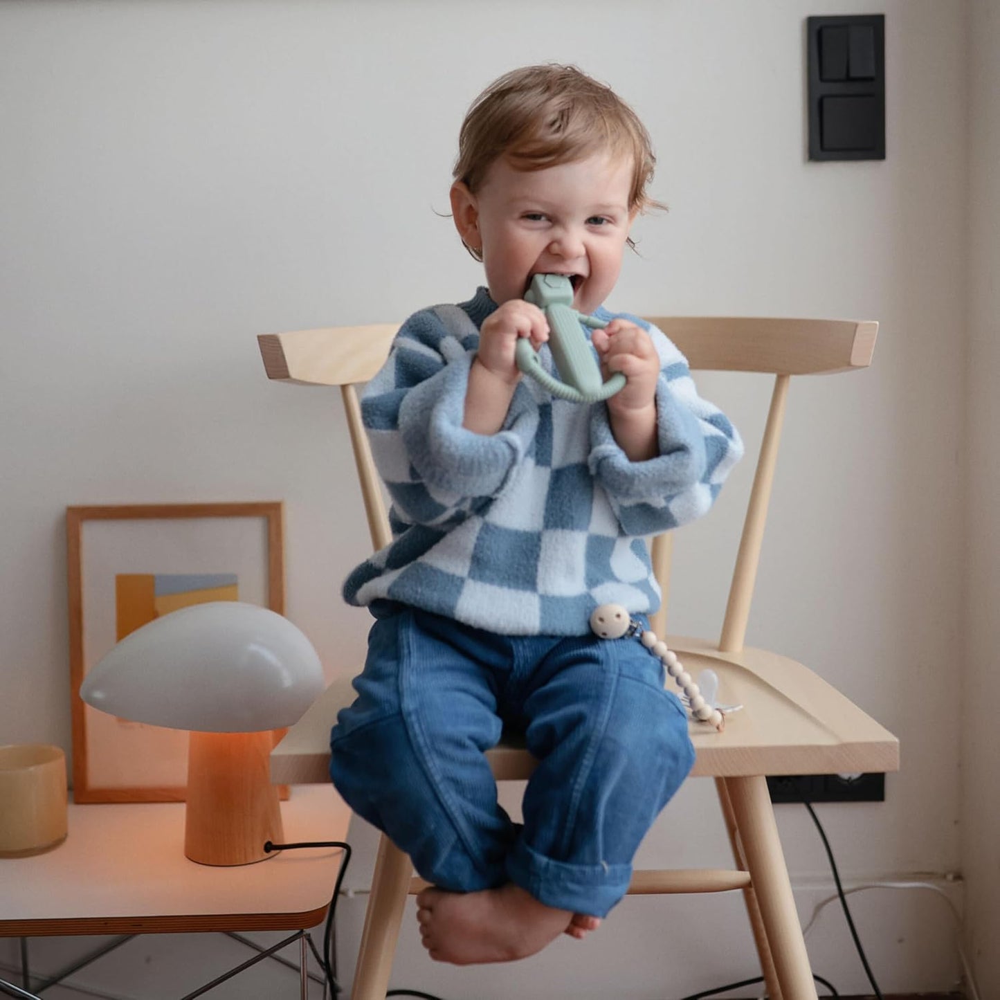 mushie Silicone Baby Robot Rattle Teether Toy