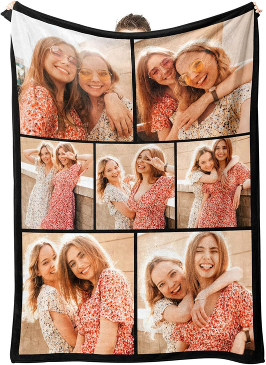 Personalized Blanket with Photos Text Custom Flannel Blanket with Picture Customizable Blankets Valentine's Day Gifts for Couple Girlfriend Boyfriend Wife Husband, 60 * 80in