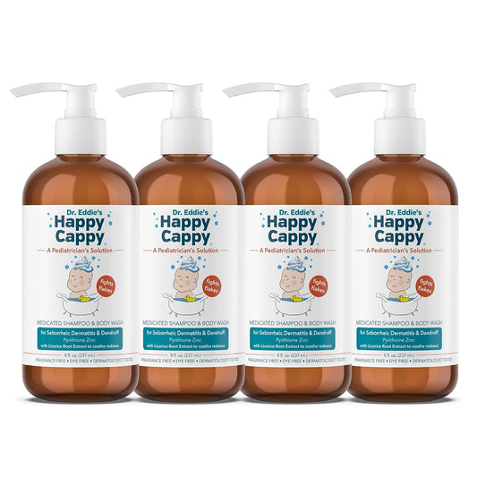Happy Cappy Medicated Shampoo and Body Wash- Baby Dandruff Shampoo, Helps Cradle Cap and Seborrheic Dermatitis, Reduces Redness, Dermatologist Tested, Fragrance-Free- 8 Fl Oz (Pack of 4)