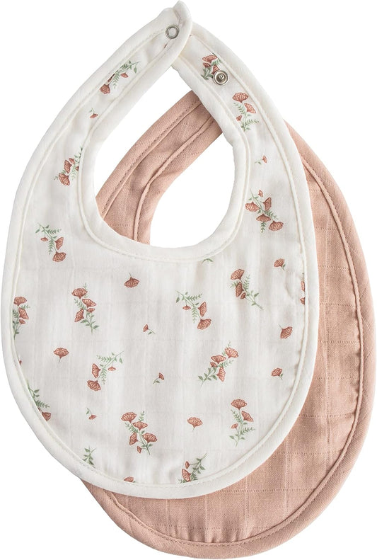 mushie Muslin Baby Bib | Soft Cotton for Infant Drips, Drools & Feedings | Adjustable Fit | 2 Pack