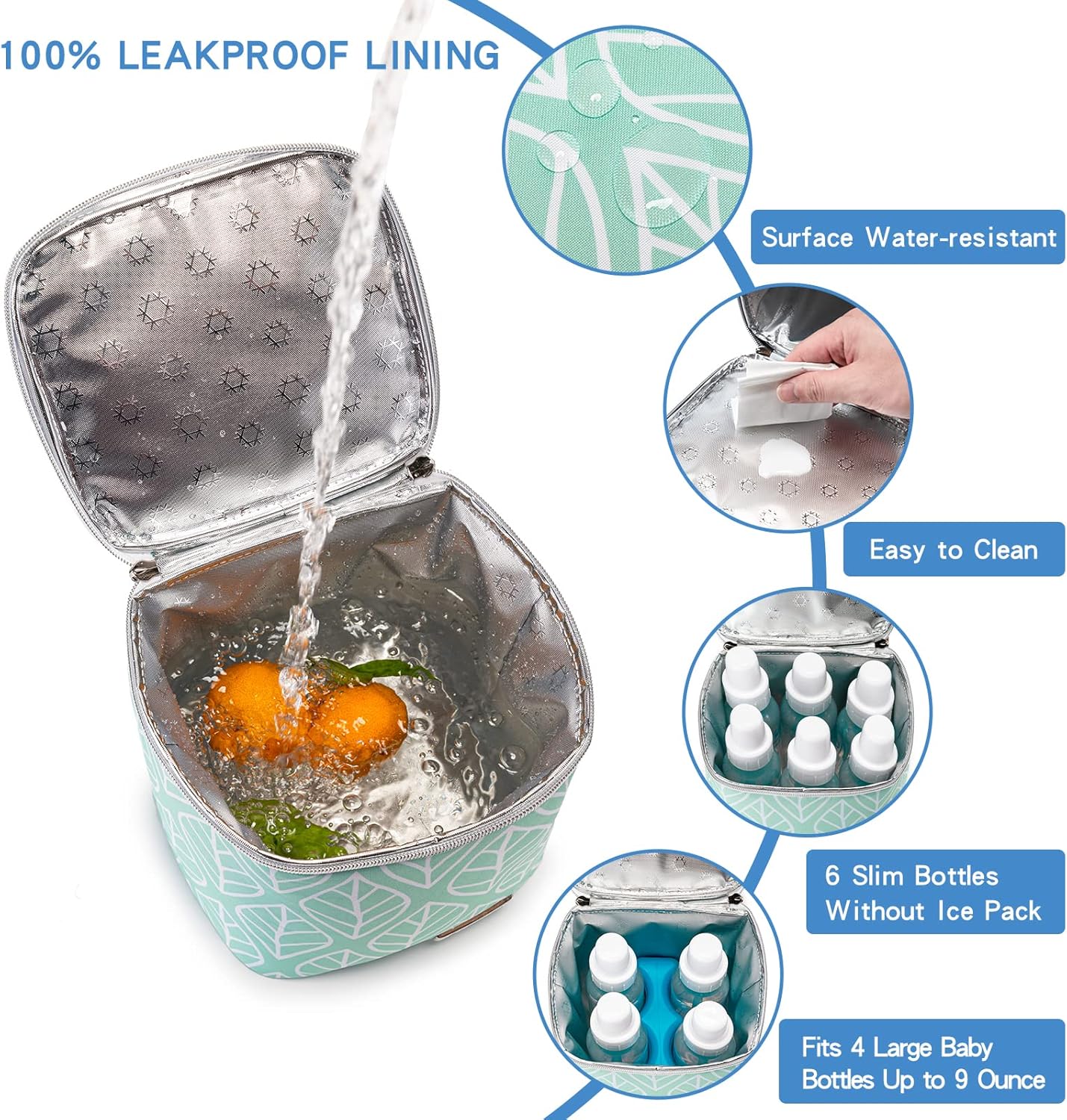 Breast Milk Cooler Bag with Ice Pack Fits 4 Baby Bottles Up to 9 Ounce, Baby Bottle Bag for Nursing Mom Daycare-Green