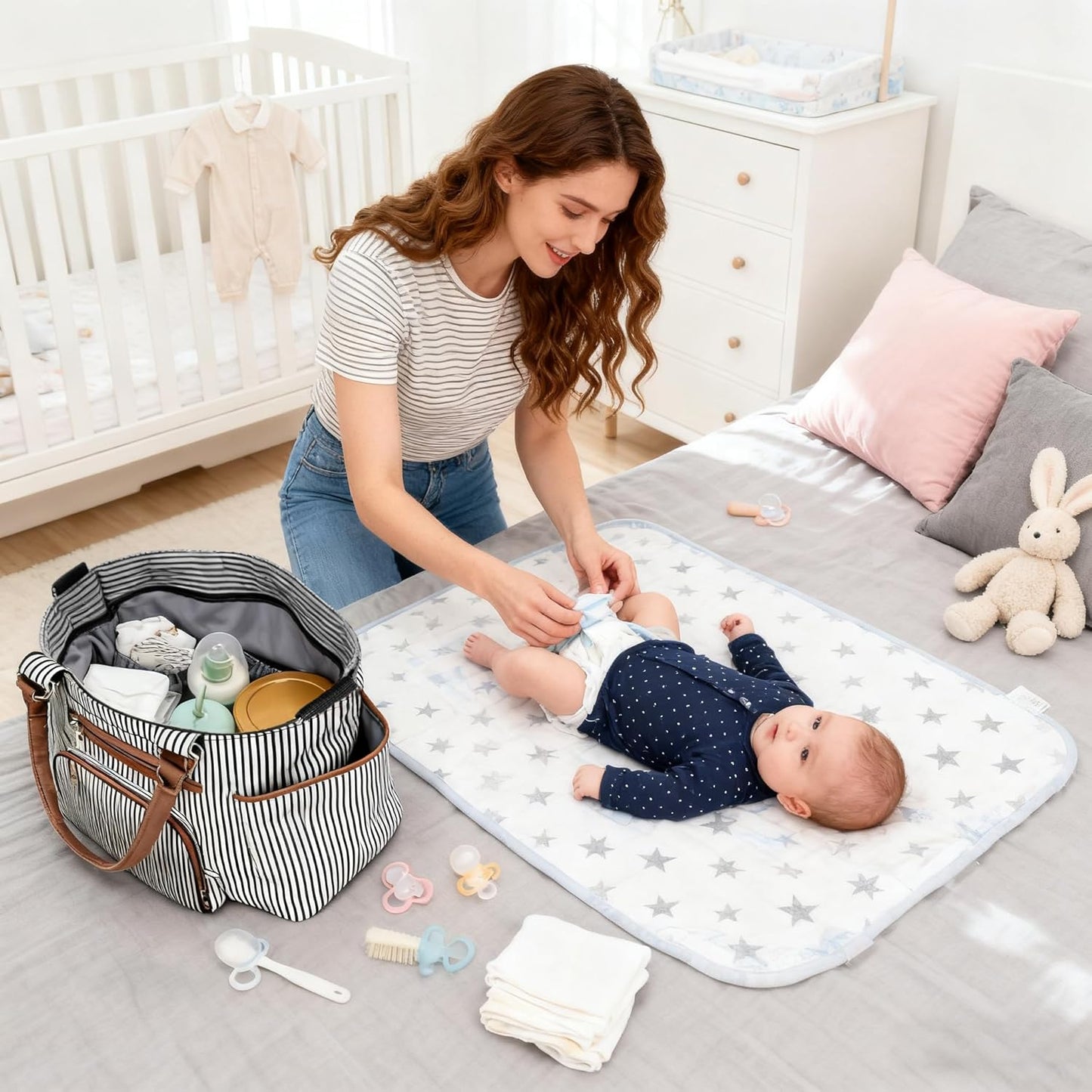 5PCS Baby Diaper Bag Set, Large Baby Doll Diaper Backpack