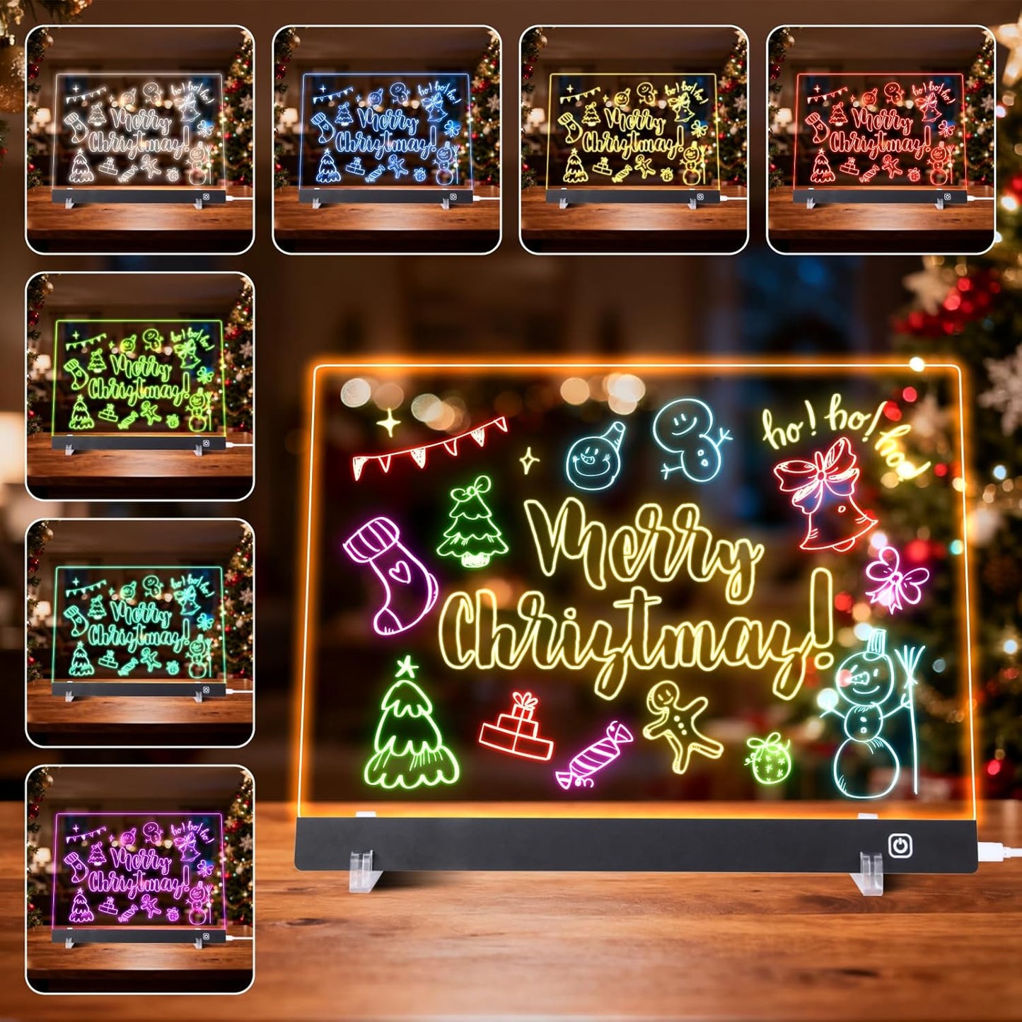 LED Note Board with Colors, Led Drawing Board for Kids, Light Up Acrylic Dry Erase Boards with Stand, Christmas & Birthday Gifts for Girls/Teens (Black, 13.8" x 9.8")