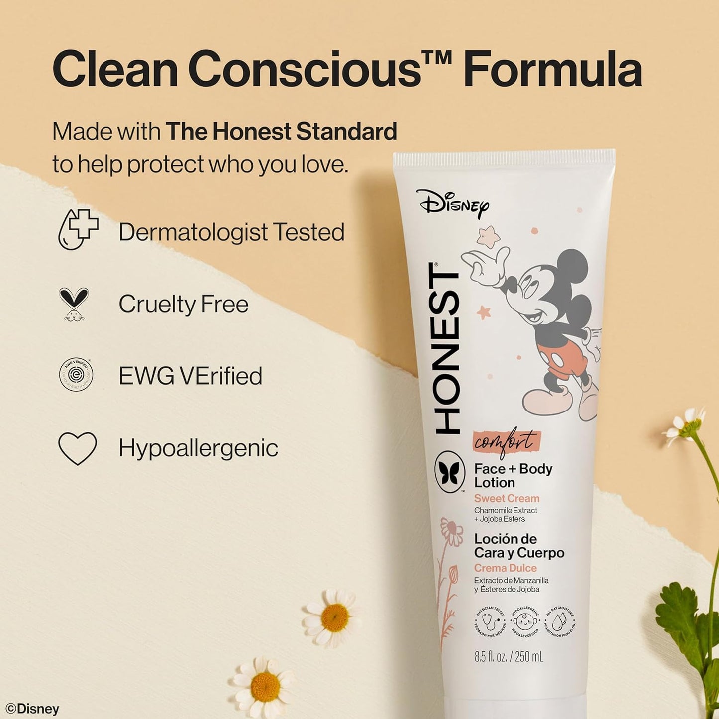 The Honest Company Moisturizing Face and Body Lotion Fast Absorbing Dermatologist Tested Hypoallergenic Disney’s Mickey Mouse Comfort Sweet Cream 8.5 fl oz