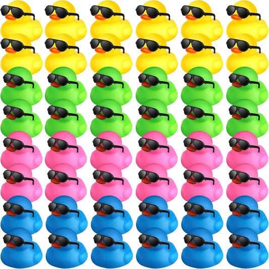 Chivao 48 Pcs Mini Rubber Ducks with Sunglasses in Bulk Small Duck Gift Bathtub Toys for Holiday Cruise Birthday Party Favor(Mixed Color)