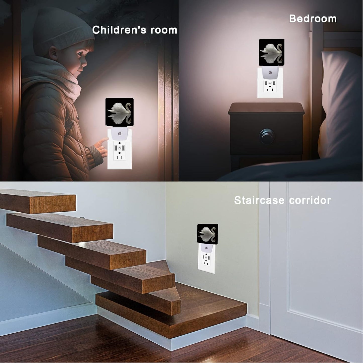White Swan Night Light,Water Reflection Night Lights 0.5W Sleep Friendly for Boys Girls Led Night Light Dusk to Dawn Sensor Nightlight for Stairway/Hallway/Kitchen