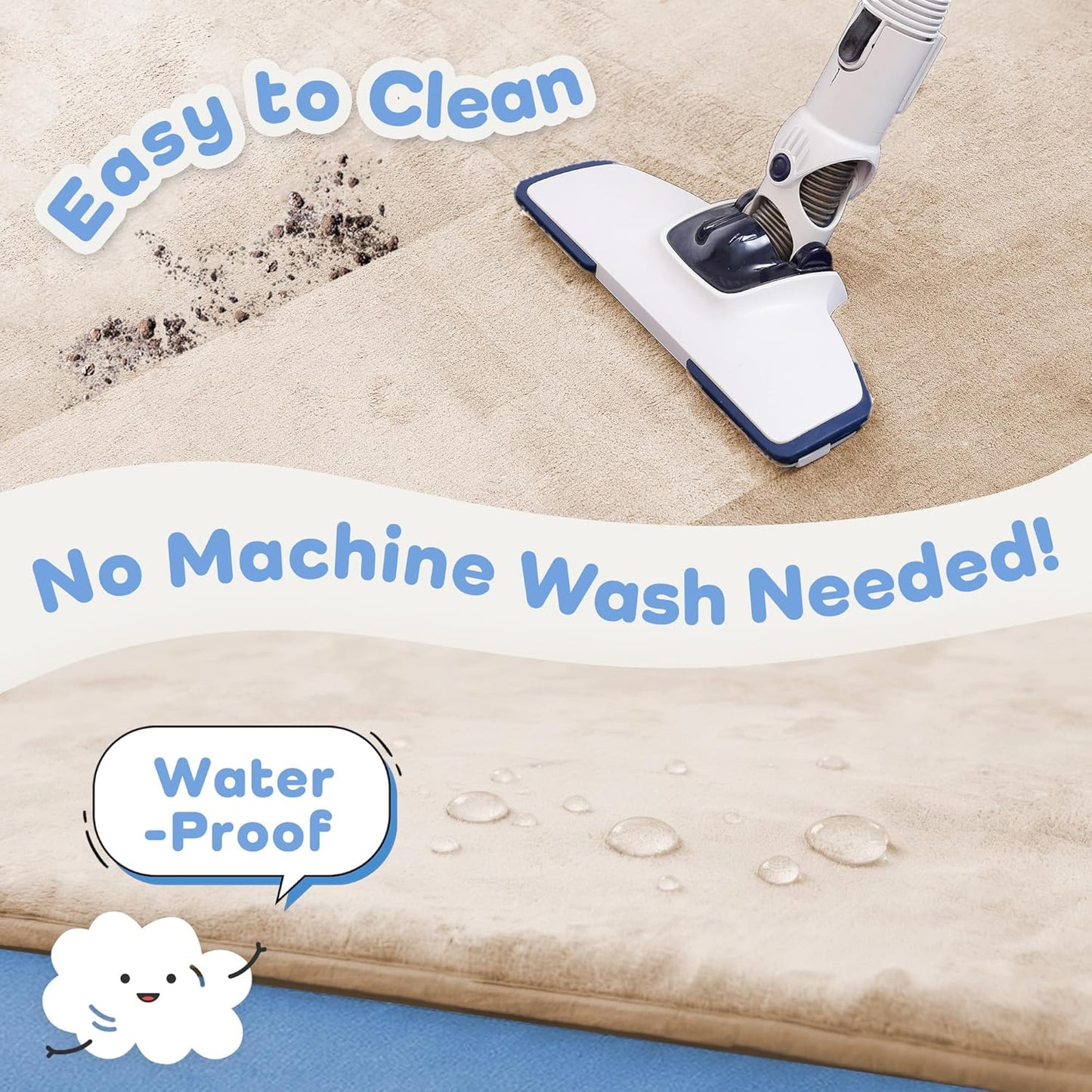 1.3" Thick Baby Bedside Floor Mat for Bedroom, Basic Padded Foam Soft Plush 2x6 Runner Rug with Non Slip Cushioned for Nursery Playroom (Beige)