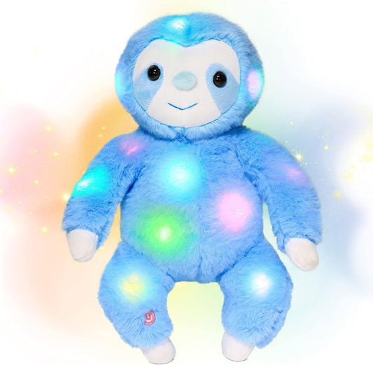 Hopearl LED Plush Three Toed Sloth Lighting Up Stuffed Animal Sloth Floppy Night Lights Glow in The Dark Birthday Festival for Kids Toddlers, Blue, 12.5''