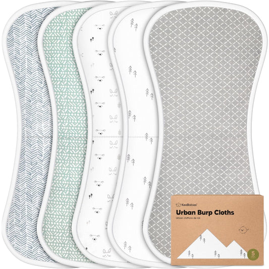 Organic Burp Cloths Baby Boy & Girl - 5-Pack Super Absorbent Cotton Burping Cloths for Babies, Soft & Plush Newborn Spit Up Rags, Infant Towels for Milk Spit Up, Unisex, Large 21" x 10" (Nordic)