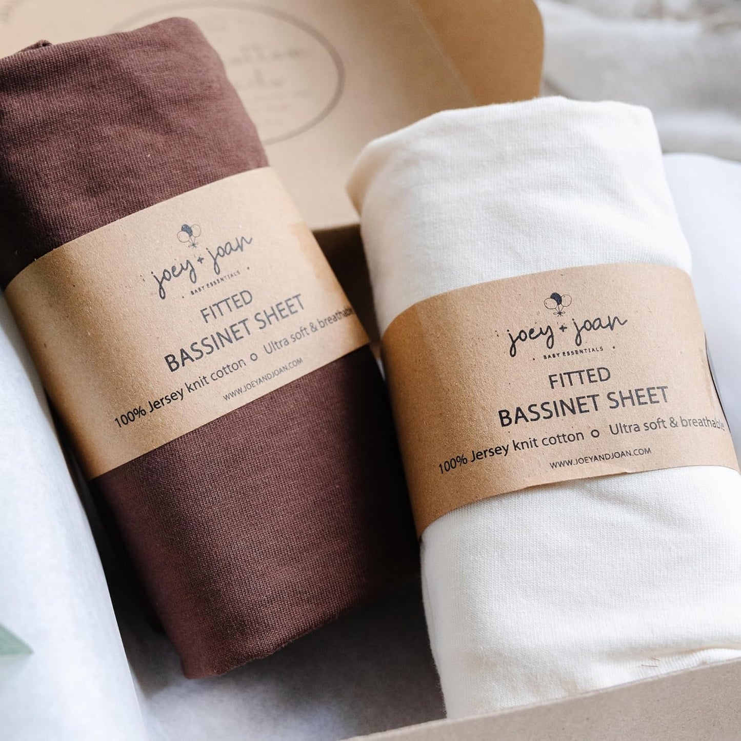 Bassinet Fitted Sheets Compatible with 4moms Breeze Plus Bassinet Model 1045 – Snuggly Soft 100% Jersey Cotton – Cream + Brown – 2 Pack – Not for Old Models