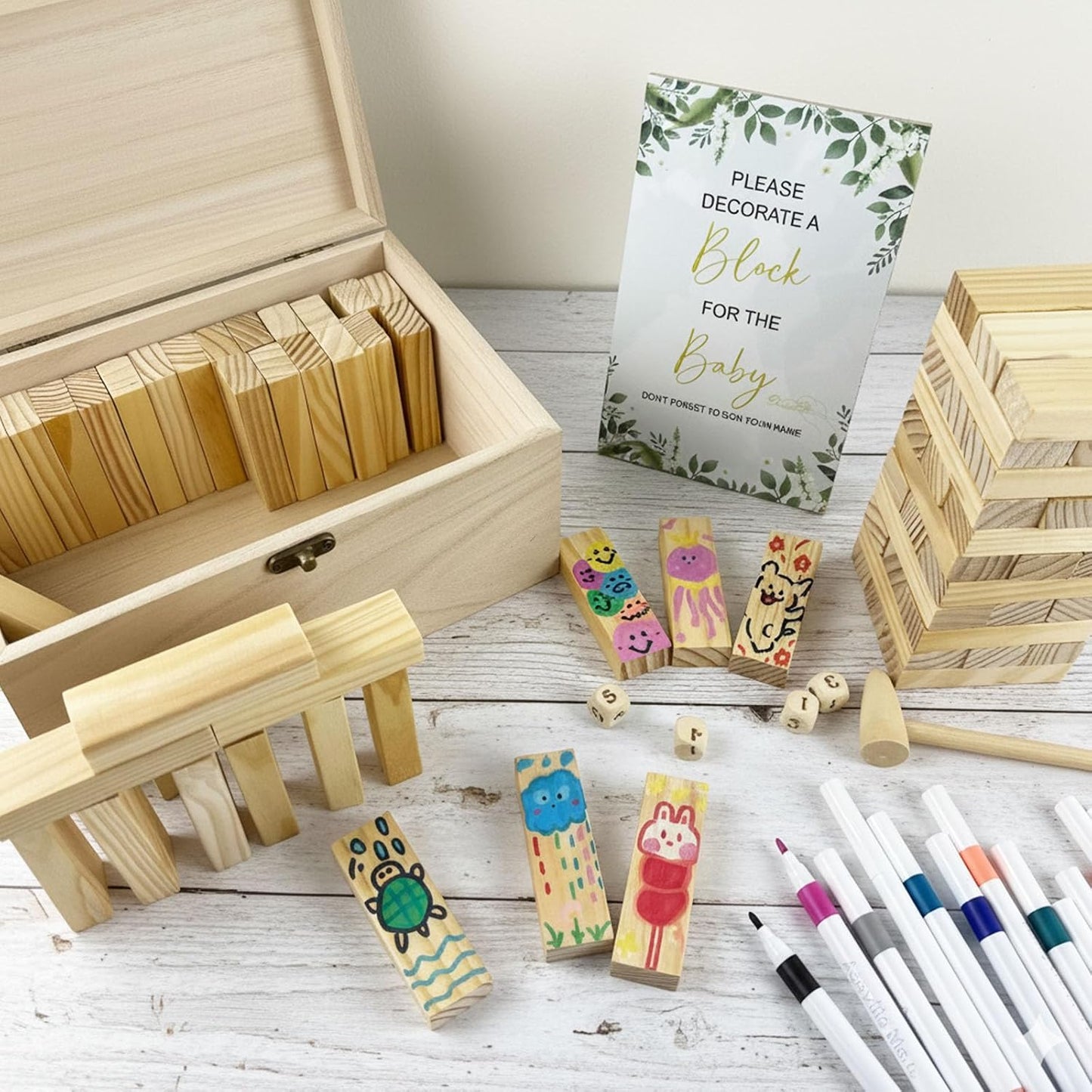 101Pcs Baby Shower Games Blocks to Decorate Kit, Baby Shower Ideas Activities for Stacking, Building & Drawing, Suitable for Boy Girl Party Game, Decorations, Favors