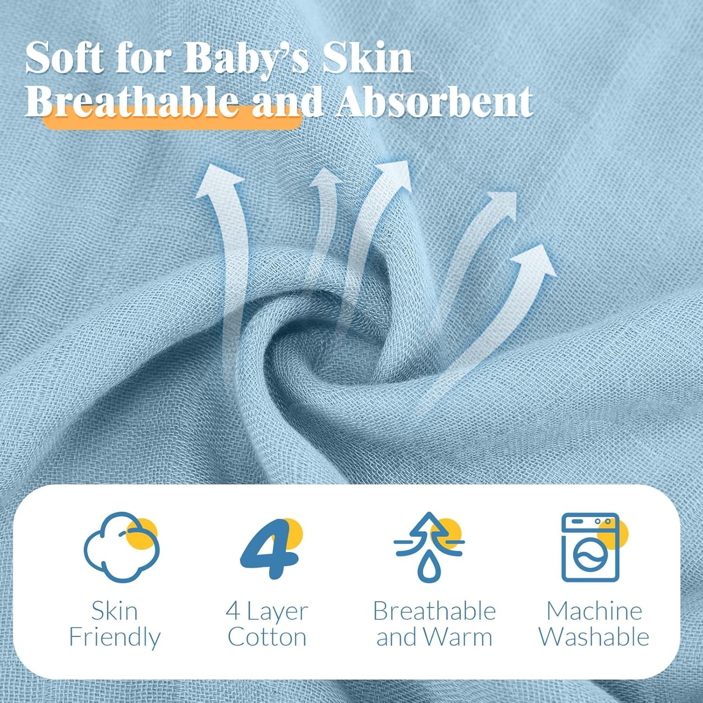 Preboun 6 Pcs Muslin Hooded Baby Towels and Washcloths 32"x 32" Cotton Newborn Bath Towel Anti-Shrink Infant Baby Blankets with Hood 12"x 12" Washcloths for Girl Boy Toddler(Light Blue,Green)