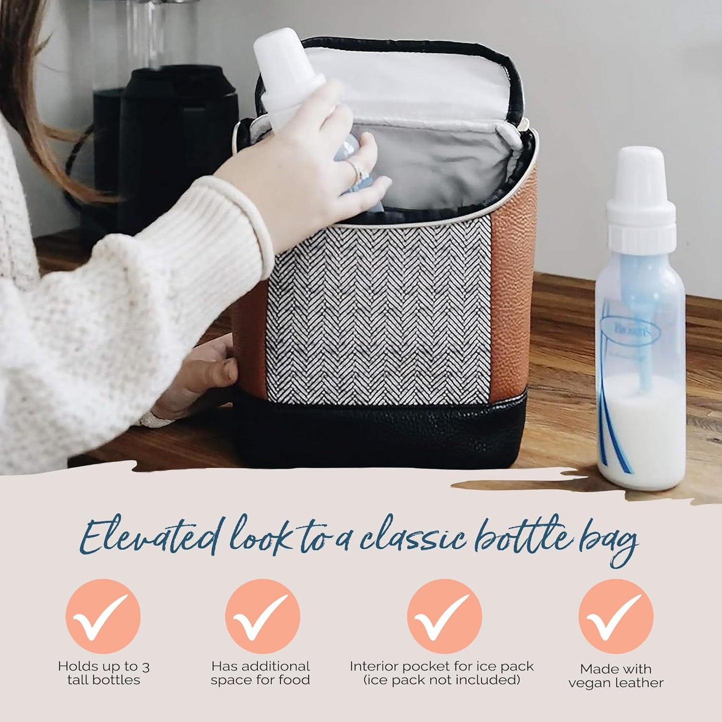 Itzy Ritzy Insulated Bottle Bag – Keeps Bottles Warm or Cool - Holds 3 Bottles & Features Interior Pocket For Ice Pack (Not Included), Coffee and Cream