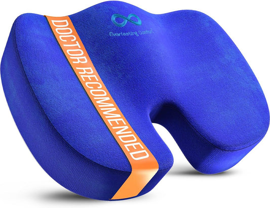 Everlasting Comfort Doctor Recommended Memory Foam Seat Cushion for Office Chairs & Car Seat - Ergonomic Office Desk Accessories for Tailbone Pain Relief, Sciatica & Back Support