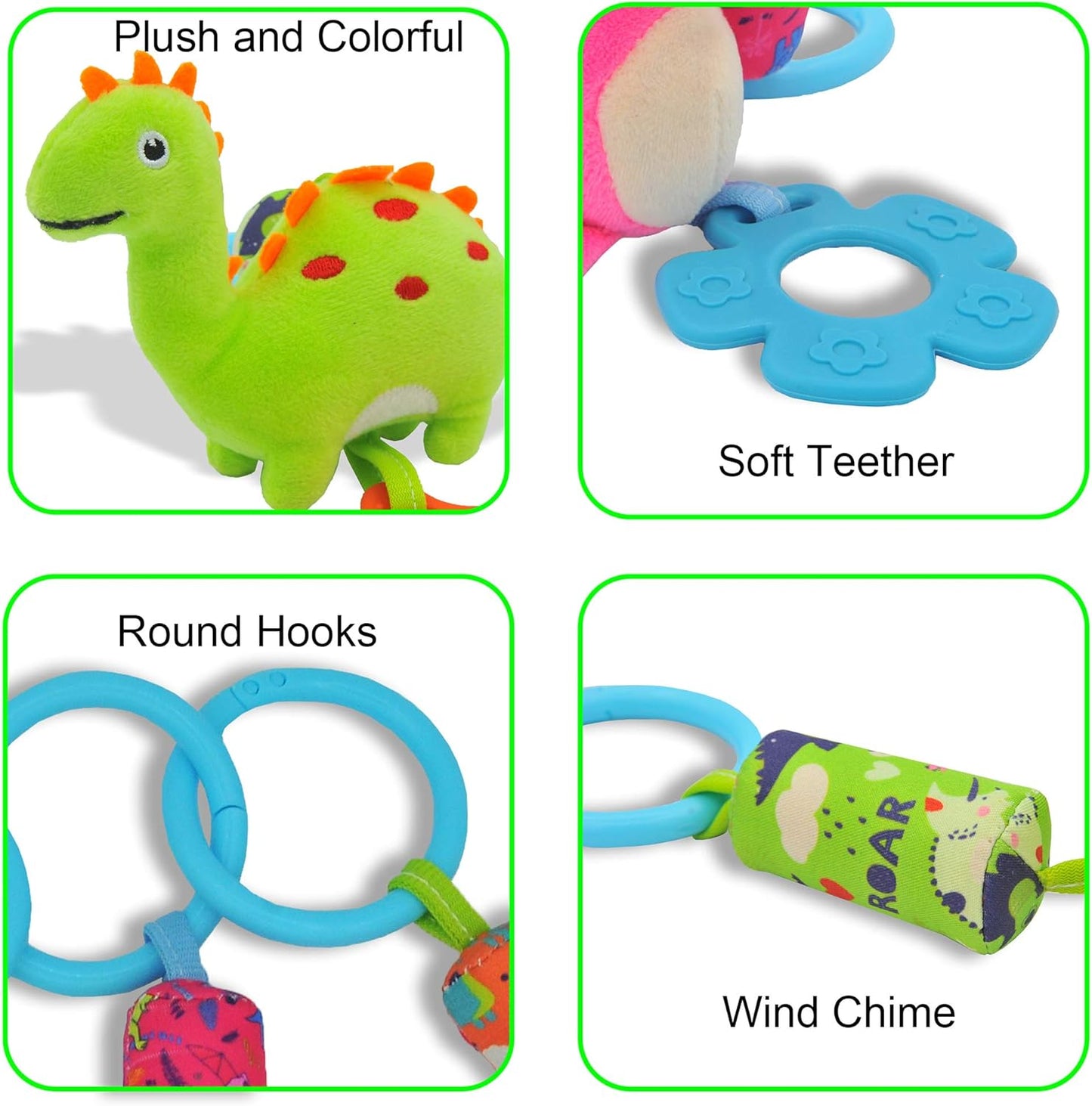 Baby Toys for 0 3 6 9 12 Months, Soft Rattle Wind Chime Car Seat Crib Stroller Toys, Dinosaur Baby Hanging Toys Birthday for Baby Boys and Girls