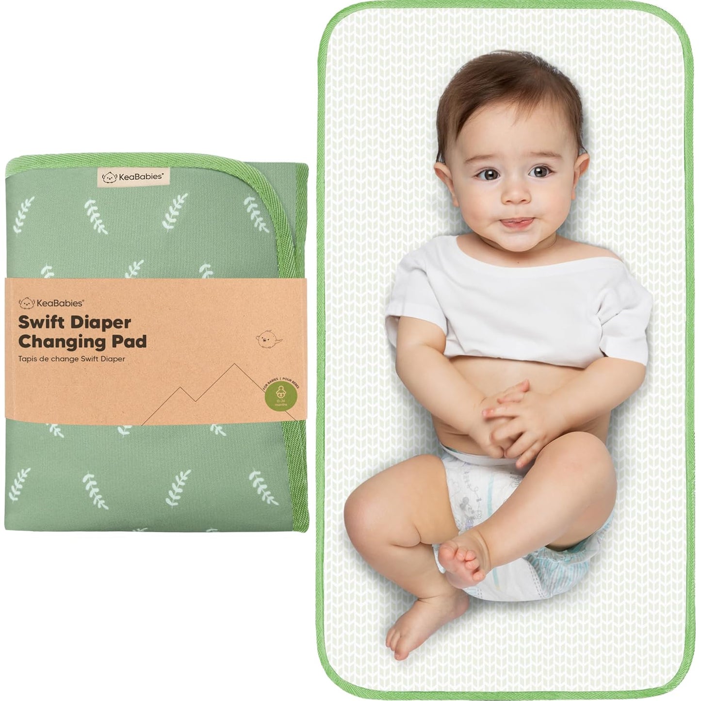 KeaBabies Portable Diaper Changing Pad, Easy Wipe Clean - Foldable Waterproof Baby Changing Mat for Diaper Bag, Compact, Lightweight, 25x13 Newborn, Infant, Baby Changer Travel Essential (Acacia)