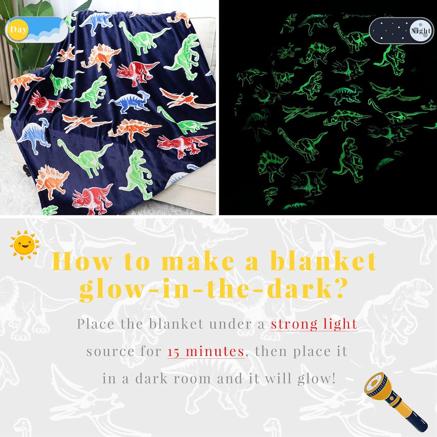 Dinosaur Blanket for Boys Glow in The Dark Dino Blanket Dinosaur Toys for Teen Boy Gifts Dino Room Decor 40"x50"