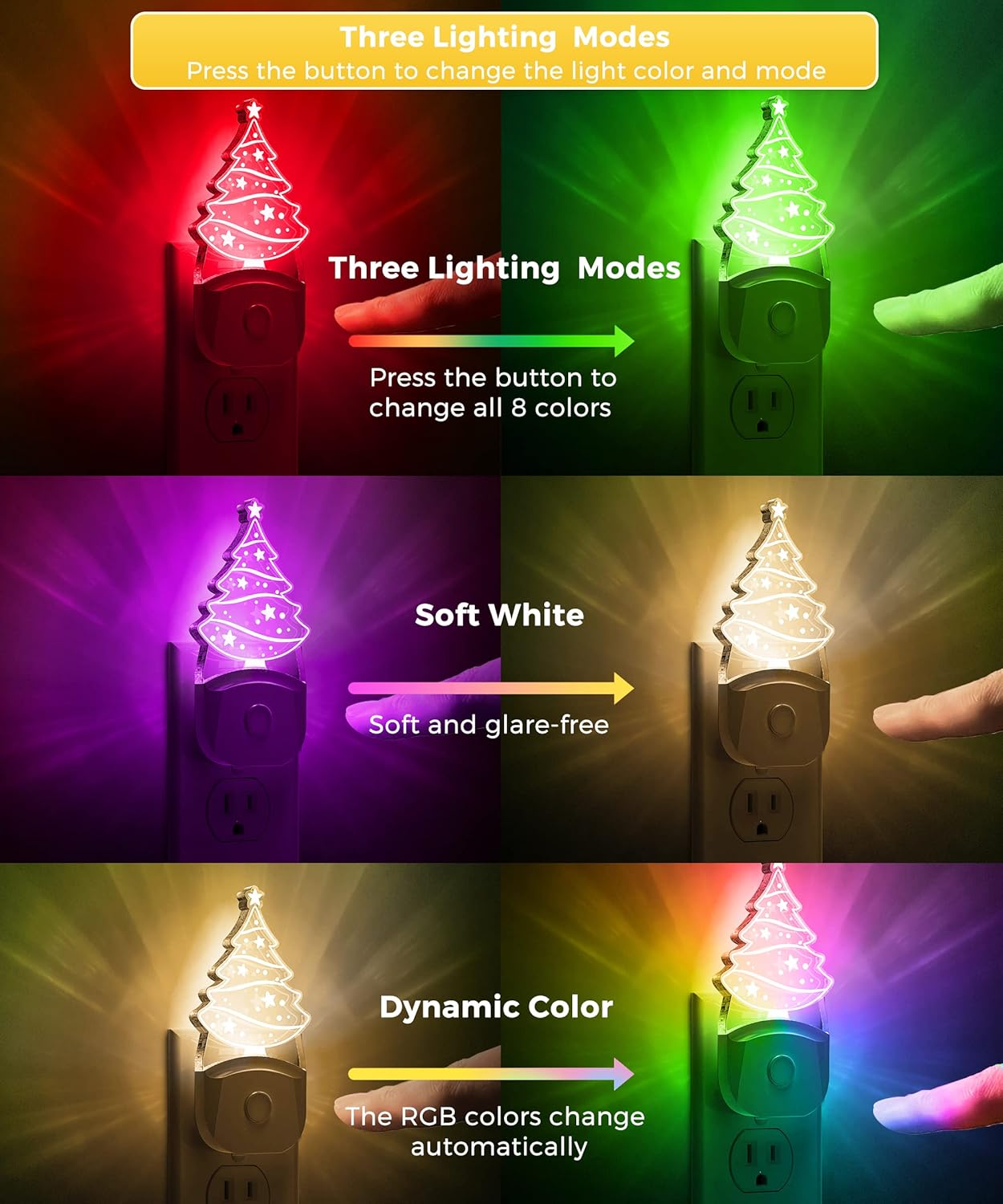 L LOHAS LED Christmas Night Light for Kids[2 Pack], Night Lights Plug into Wall, Dusk to Dawn, RGB & Color Changing & Soft White 3000K, Christmas Décor LED Night Light Gift for Kids, Bedroom, Hallway