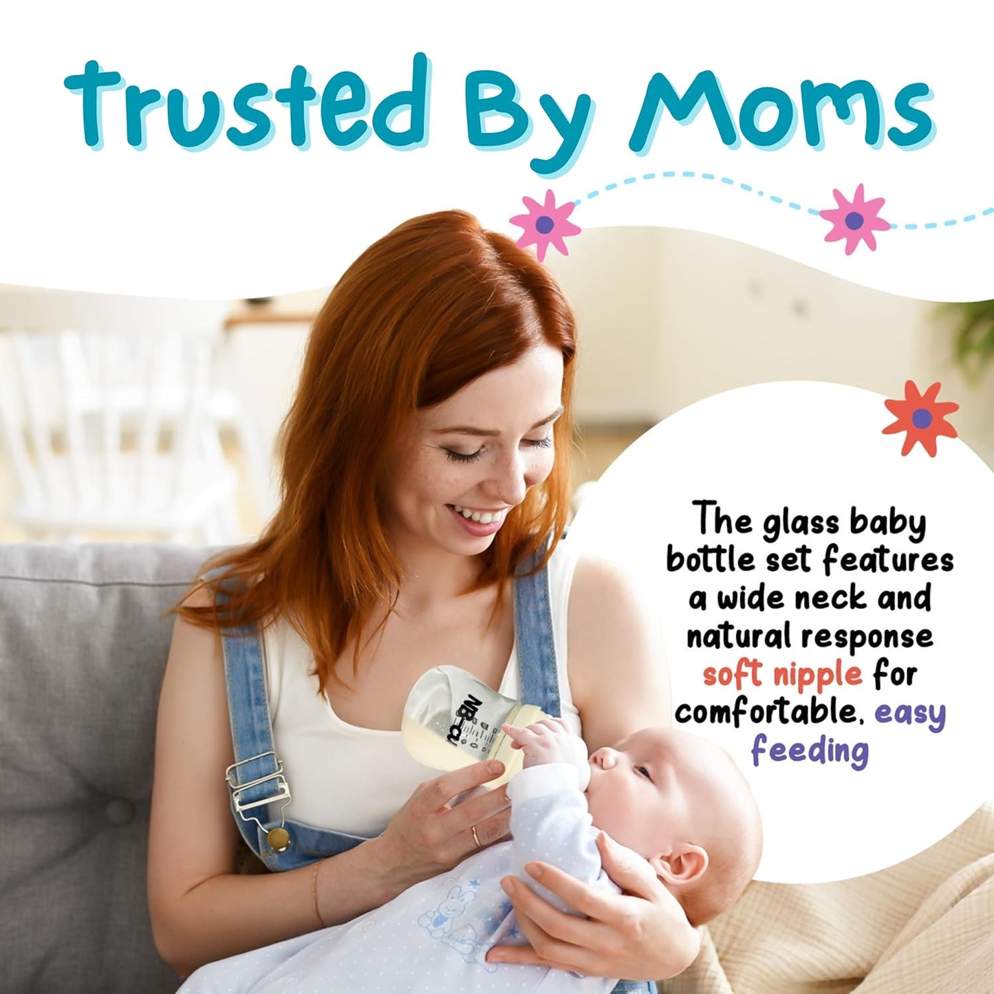 Glass Baby Bottles Anti Colic Set 2 Pack 3oz and 6oz BPA Free Heat Resistant Borosilicate Glass with 3 Silicone Nipples Wide Neck Gift Box Baby Shower Easy to Sterilize for Newborn Infant 0-9 Months