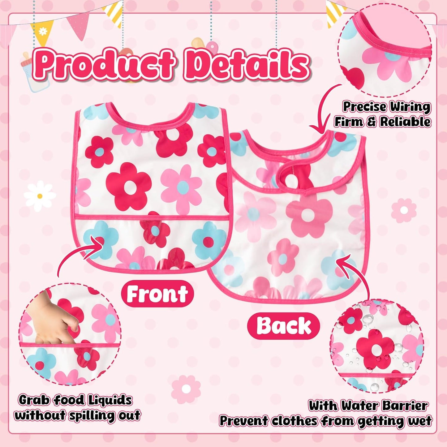 26Pcs Baby Feeding Bibs with Crumb Catcher Pocket Waterproof Sleeveless Teething Plastic Food Bib Set Adjustable Toddler Infant Keepsake Gift for Baby Shower, 6-24 Months