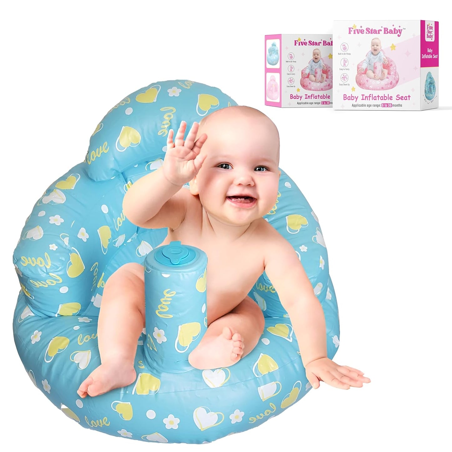 Inflatable Baby Sit-Up Seat – Portable Floor Chair for Sitting Support – Soft Baby Chair for Infants 3–12 Months – Travel-Friendly, Lightweight, Easy to Inflate & Store (Blue)