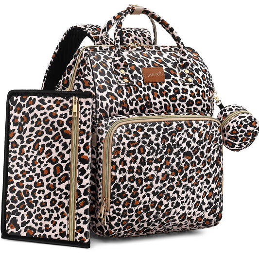 Diaper Bag Backpack with Changing Pad, Pacifier Case, Baby Bag for Boy Girl Toddler - Large, Stylish, Waterproof Travel Quilted Diaper Bag for Mom - Baby Shower - Cheetah