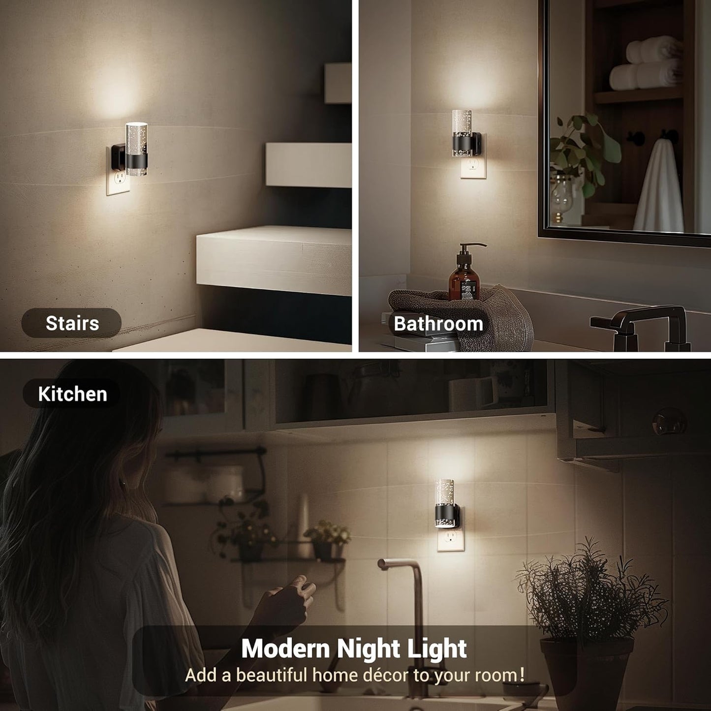 JandCase Night Light, Night Lights Plug into Wall,LED Nightlight with Adjustable Brightness, 5000K，Automatic Night Light Plug in with Auto Light Sensor for Bathroom Hallway Room Decor