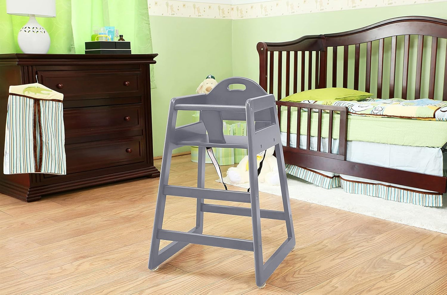 Wooden High Chair for Baby & Toddler – Restaurant-Style Stackable HighChair with Commercial Grade Solid Wood for Dining Table & Kitchen – Compact & Portable Design for Home & Restaurant Use - Gray