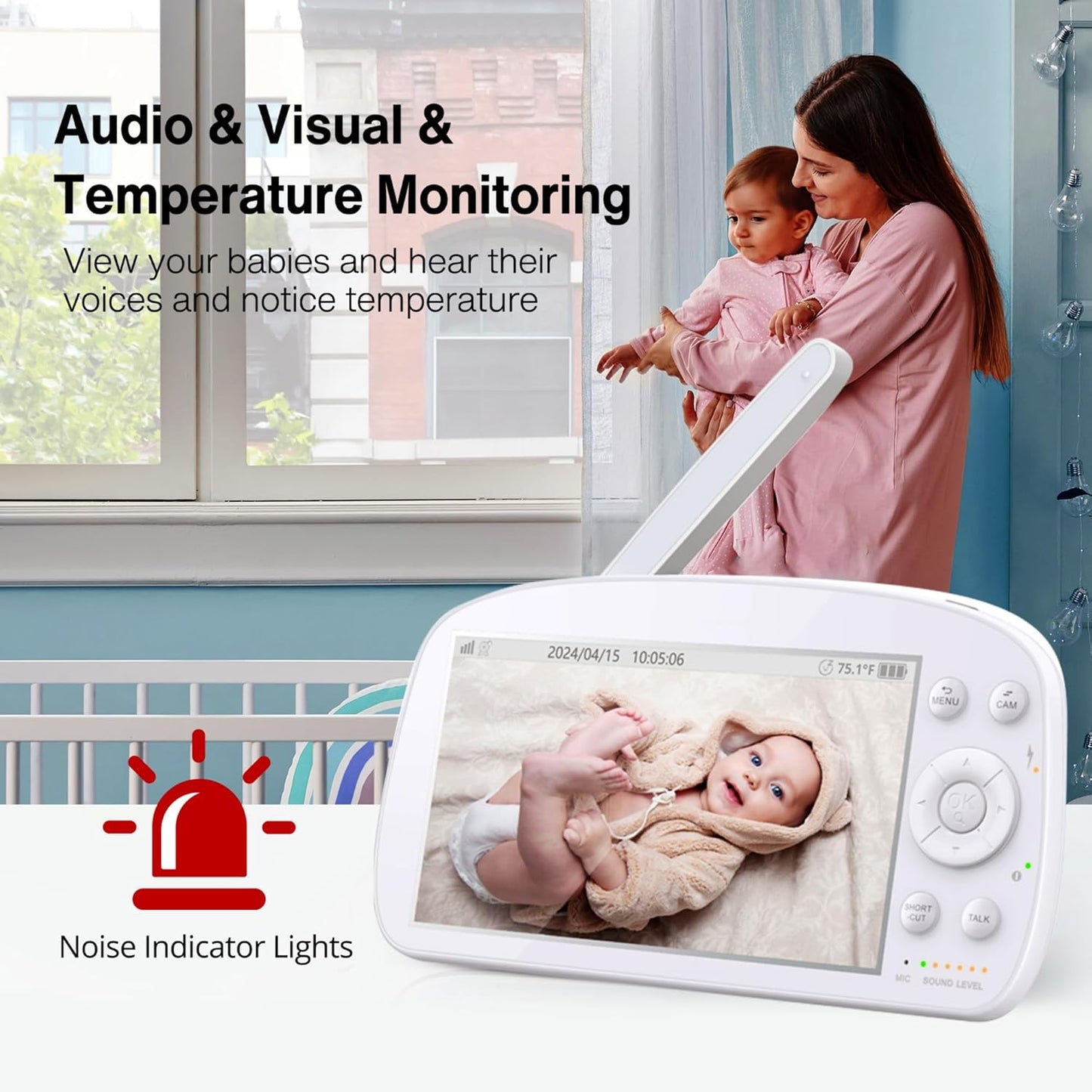 2025 Upgraded Baby Monitor with Night Lamp, 5'' IPS Screen Video Baby Monitor with Pan-Tilt-Zoom Camera No WiFi, HD Night Vision, 2-Way Talk, Lullaby Player, 4500mAh Battery (BBM-04)