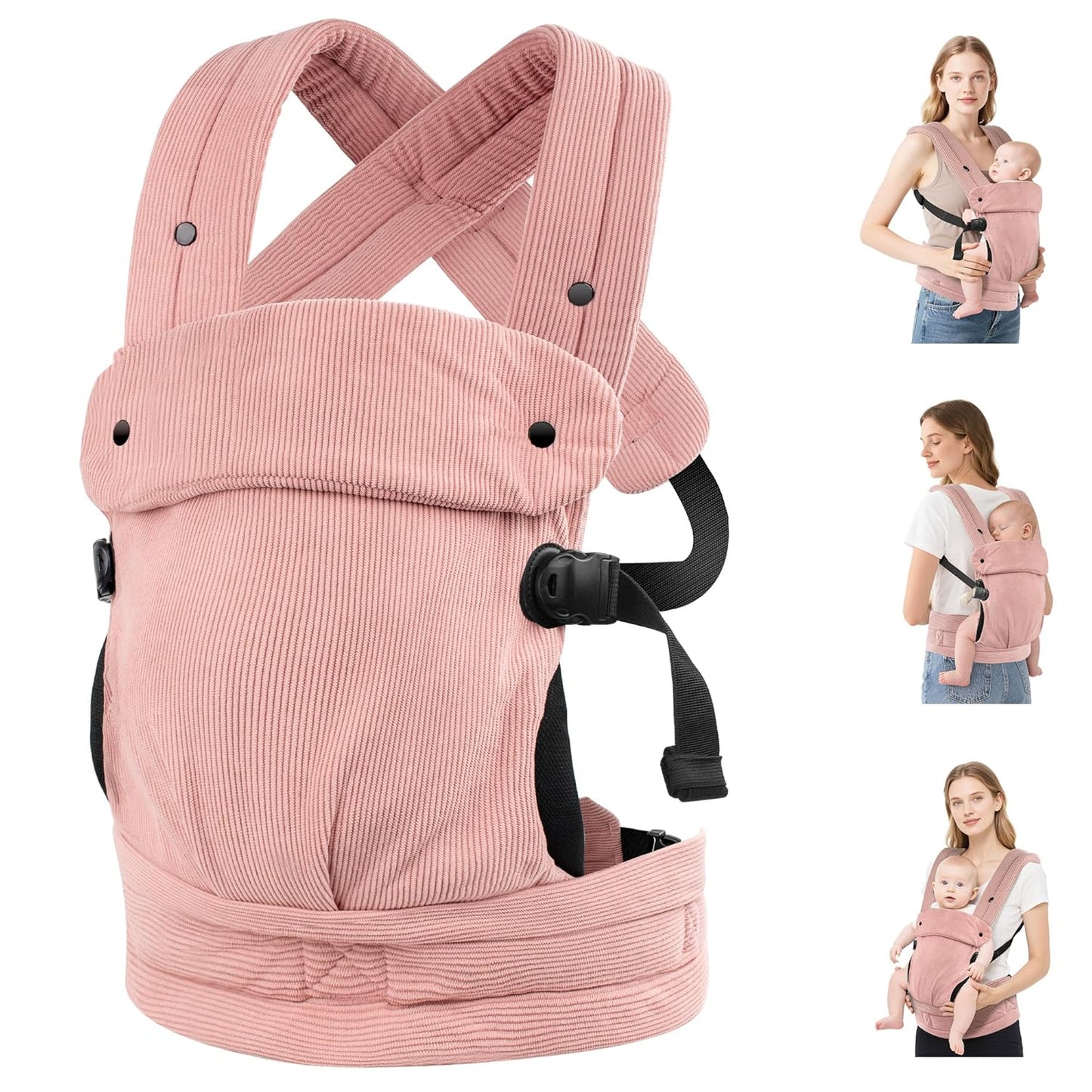 Baby Carrier Newborn to Toddler- Ergonomic,Cozy and Lightweight Infant Carrier for 7-40lbs,3 Carry Positions Newborn Carrier,Pink