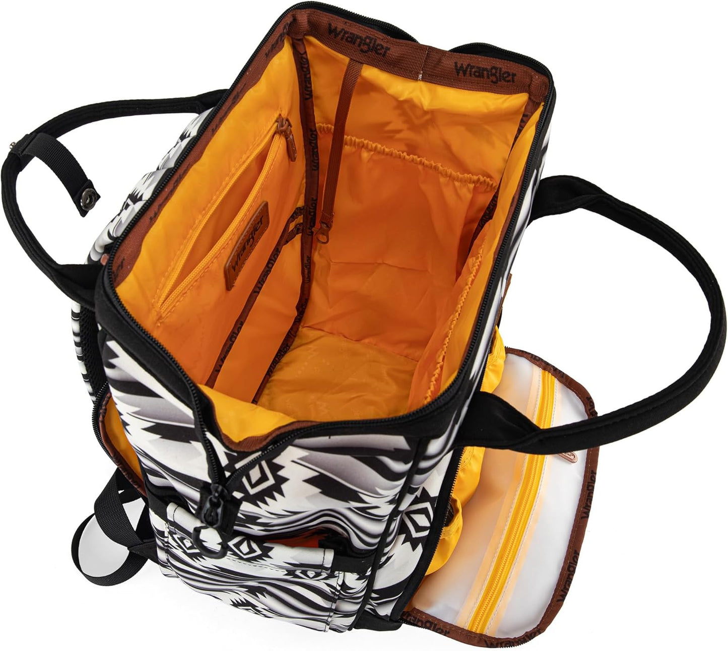 Wrangler Aztec Backpack Organized Daypack Travel Baby Bag with Stroller Strap and Side Bottle Pockets WG2204-9110BK