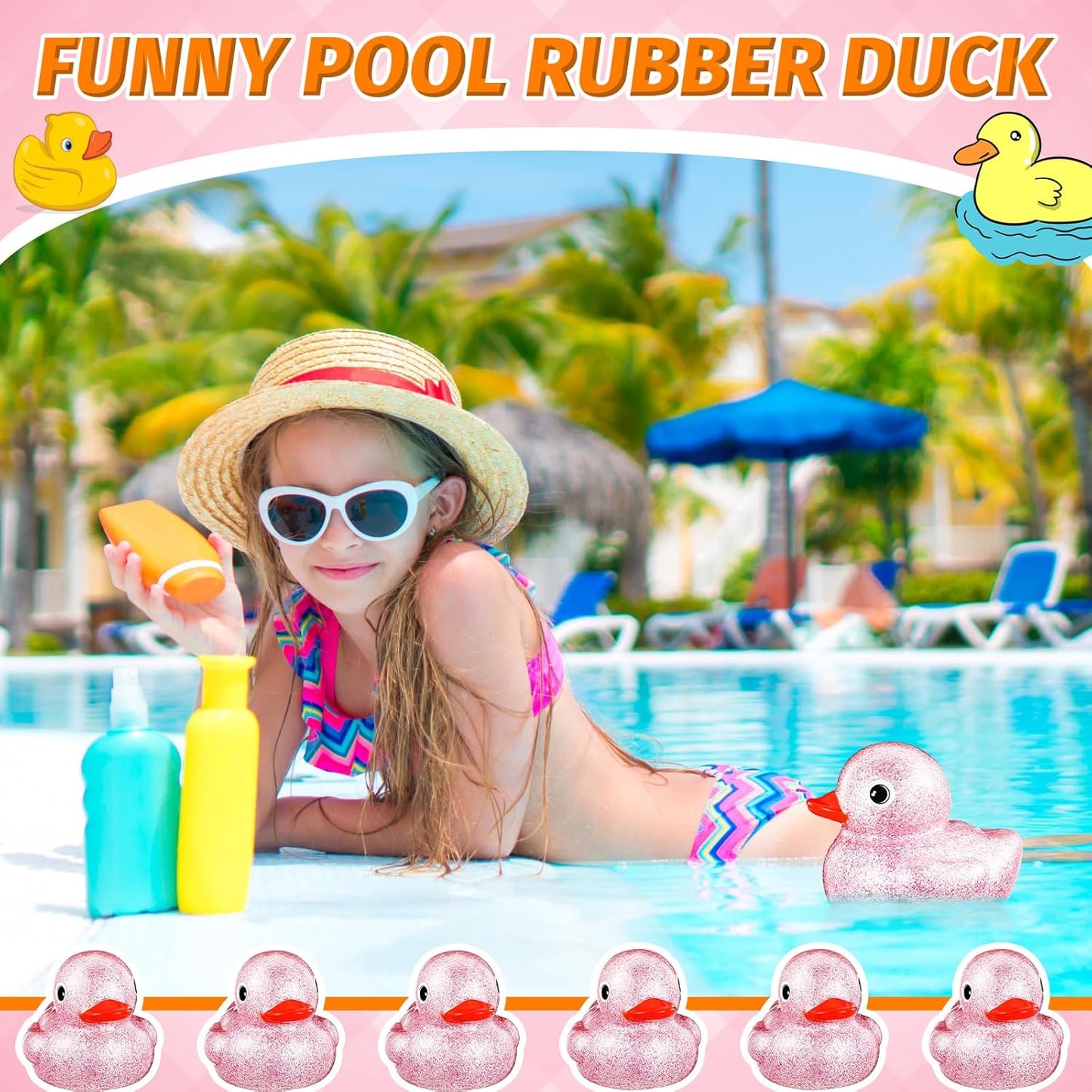 Honoson 6.89 Inch Giant Glitter Rubber Duck Big Glitter Rubber Duck Large Sparkly Duckling Bath Toy with Squeaky Sound for Summer Baby Shower Birthday Party Favor Gift(Pink)