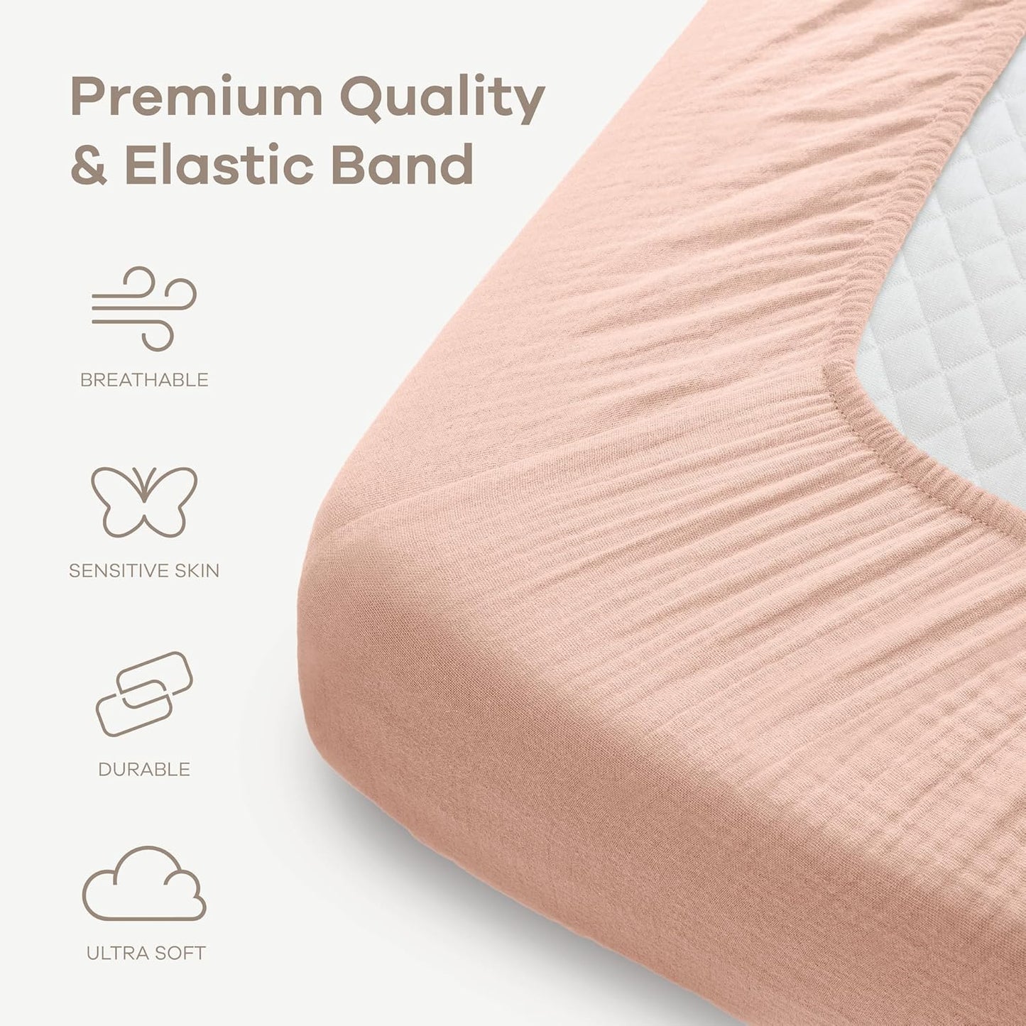 Comfy Cubs 100% Muslin Cotton Fitted Crib Sheet - Soft, Standard & Breathable Crib Sheets for Toddler Mattress - Snug Fit, Secure Elastic with Beautiful Packaging for Boys & Girls - Blush