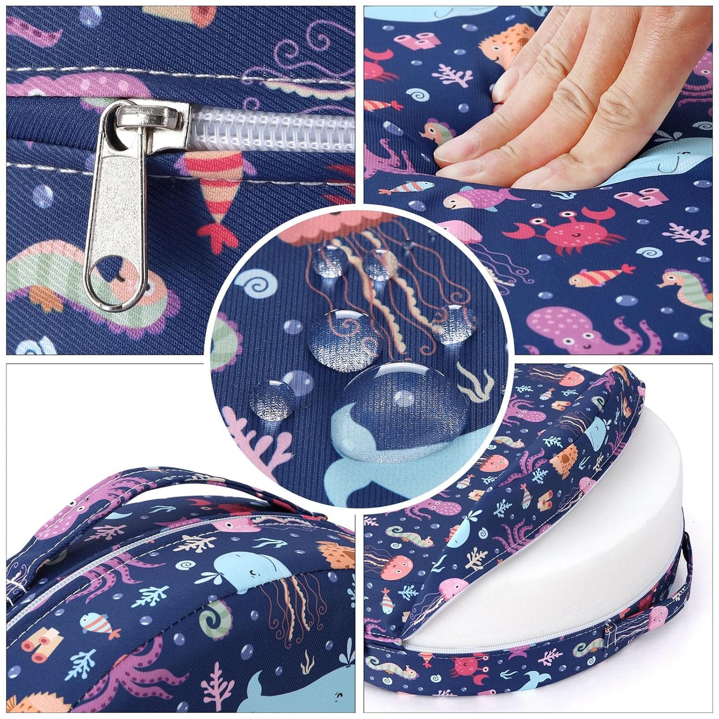 Zicac Portable Seat Cushion Washable with Non-Slip Bottom, Detachable Strong Support Cushion for Toddler Kids Baby Infant (Purple Octopus)