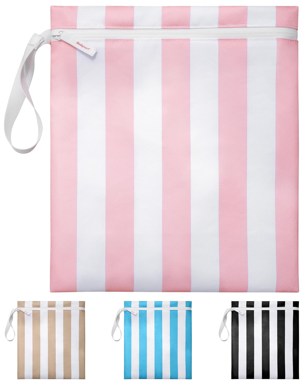 Bodysurf Wet Bags for Baby, Kids, Toddlers, Pump Parts, Cloth Diapers, Dirty Laundry - Wet Bag for Swimsuit, Beach, Pool, Gym, Travel - Reusable Waterproof Stripe Travel Toiletry Pouch - Dusty Pink