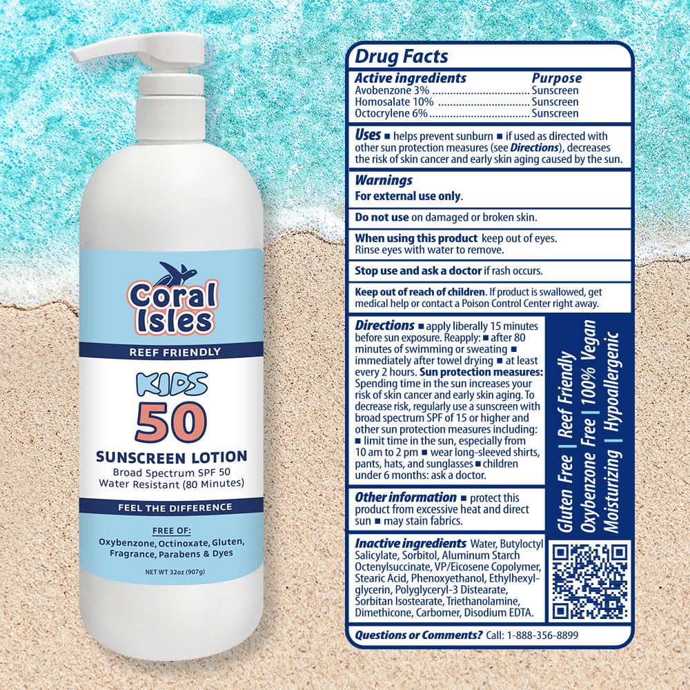 Rocky Mountain Sunscreen | SPF 50 Lotion for Kids Broad Spectrum UVA/UVB Protection | Hawaii 104 Act Compliant (Oxybenzone & Octinoxate Free) | Water Resistant 80 Min. |Quart With Pump (32 Fl Oz)