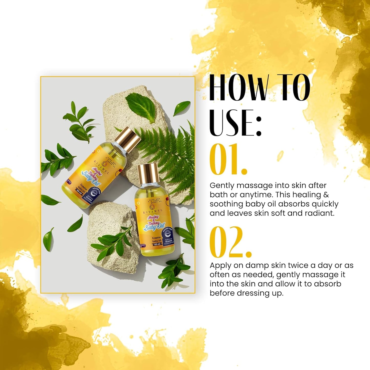 KIYAMEL Healing and Soothing Baby Oil, Fast Absorbing Moisturizer for Sensitive Skin, with Jojoba, Argan & Black Currant Oil, Natural Orange Scent and Vitamin E Enriched