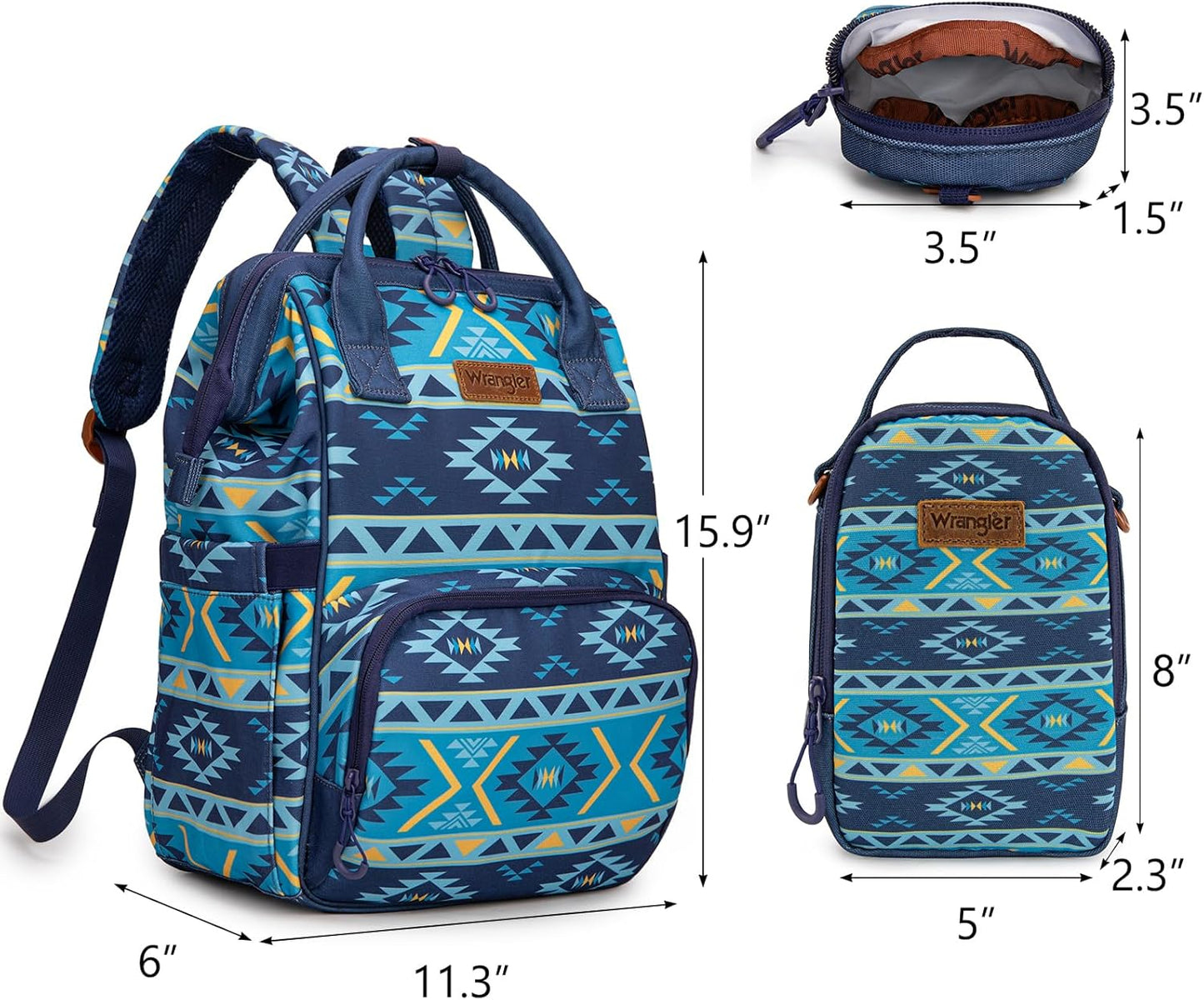 Montana West Wrangler Callie Diaper Bag Backpack with Pacifier Case, Crossbody Bottle Bag and Stroller Straps Western Pattern Multifunction Baby Travel Bag Set WG2215-9110NY