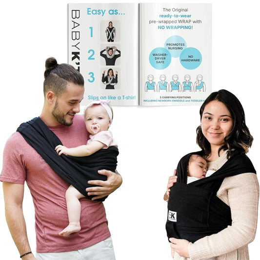 Original Baby K'tan Baby Carrier: #1 Easy Pre-Wrapped, Soft, Slip-On, No Rings, No Buckles | 5 in 1 Baby Sling Gift | The Best Hands Free Infant Wrap | Black | Large