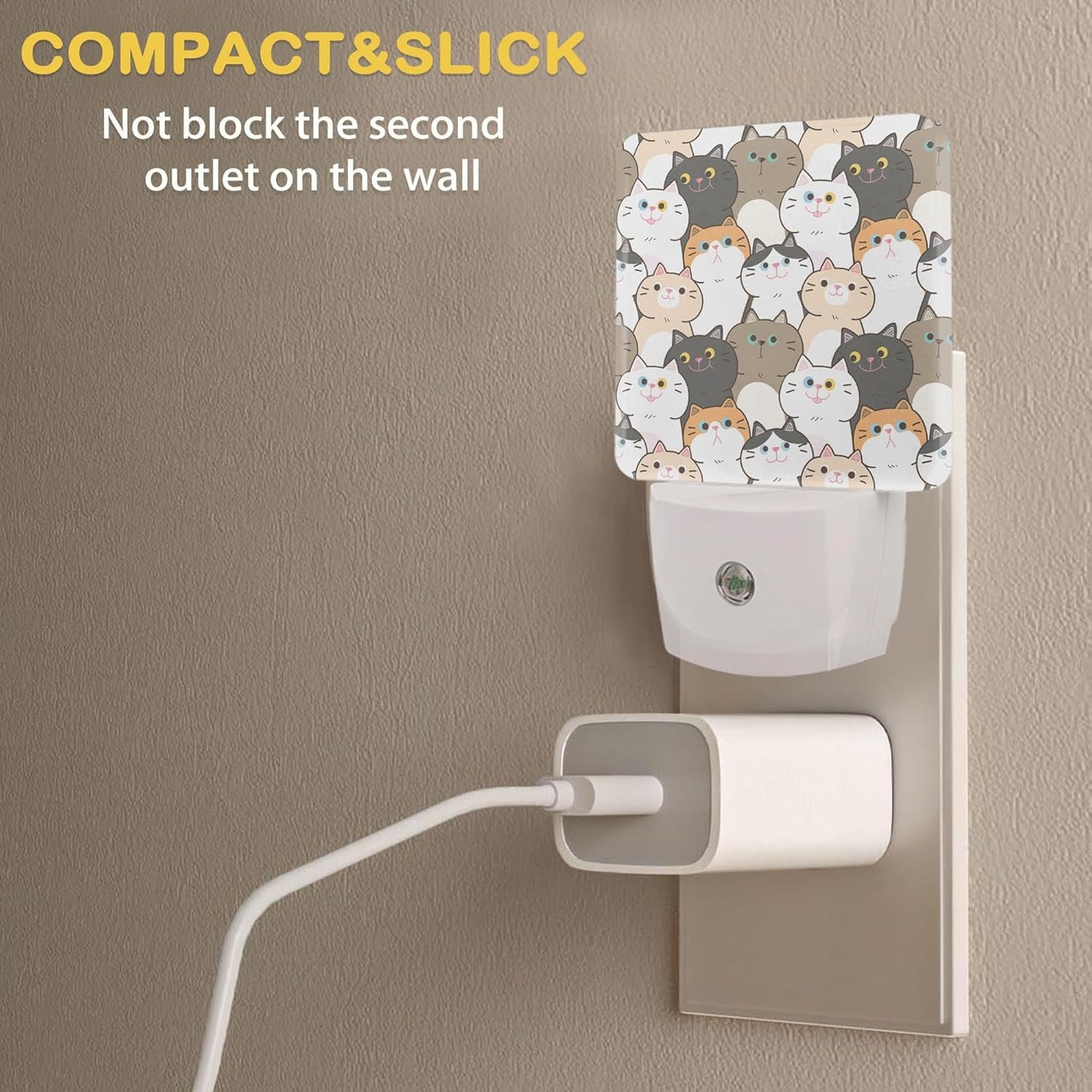Cute Cats Night Light with Dusk to Dawn Light Sensors, Plug-in Wall Led Night Lights, Energy Efficient Lamp for Bedroom/Bathroom/Kitchen/Hallway/Stairs