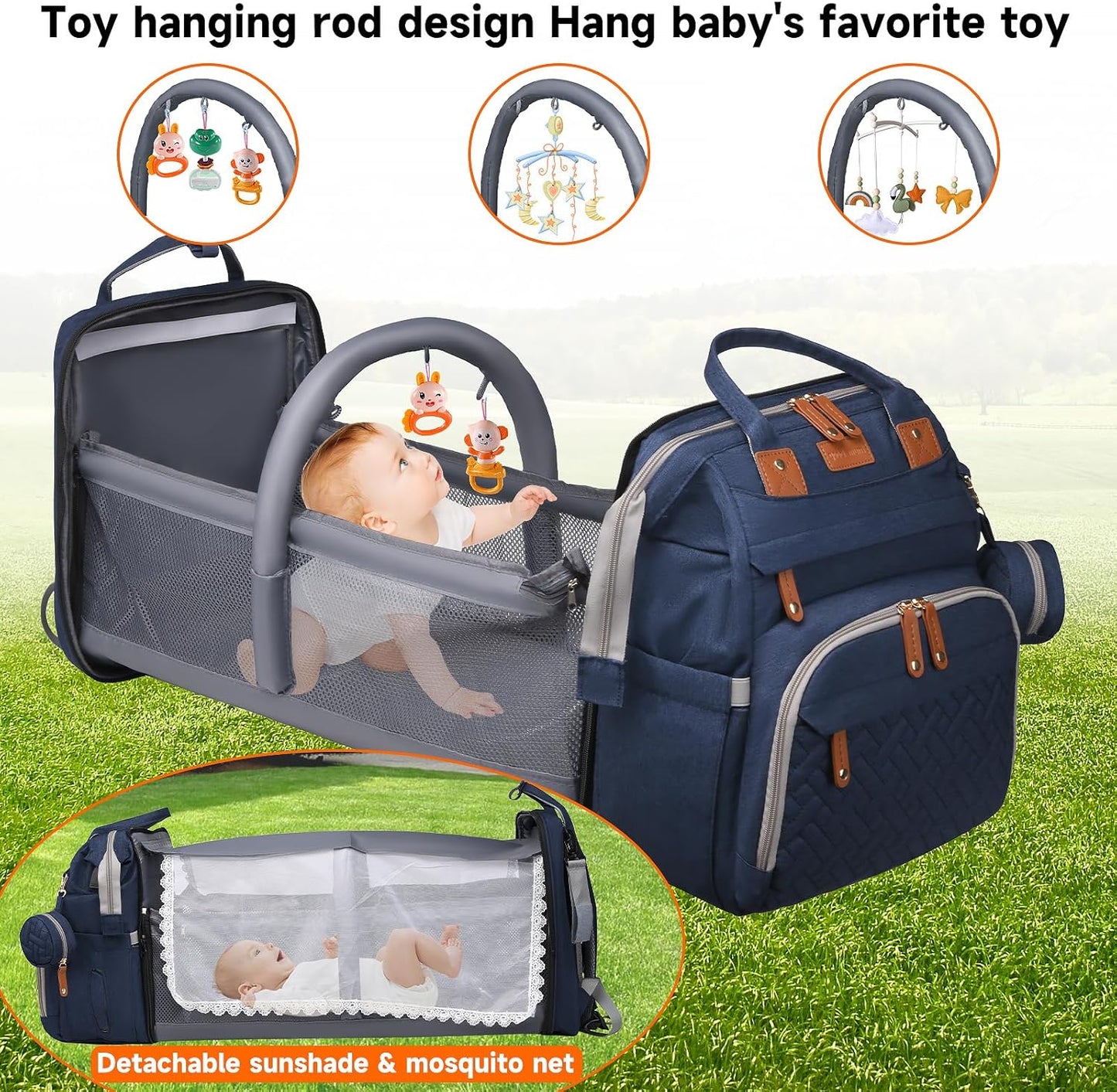 Baby Diaper Bags with Changing Station, Large Capacity Diaper Bag Backpack for Moms Dads with USB Charging Port,Travel Baby Bag with Pacifier Case & Stroller Straps(Up-Blue)