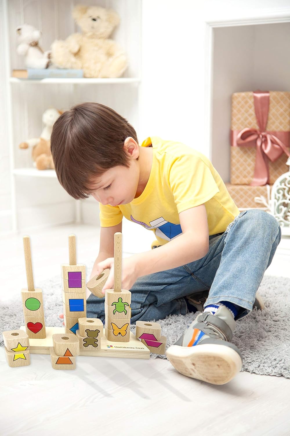 Puzzle Stacking Rings Educational Toy Shapes Colors Animals Sorter Preschool Sensory Toy Montessori STEM Developmental Sorting Stacking for Toddlers Babies Kids Boy Girl for 2 3 4+ Years Old