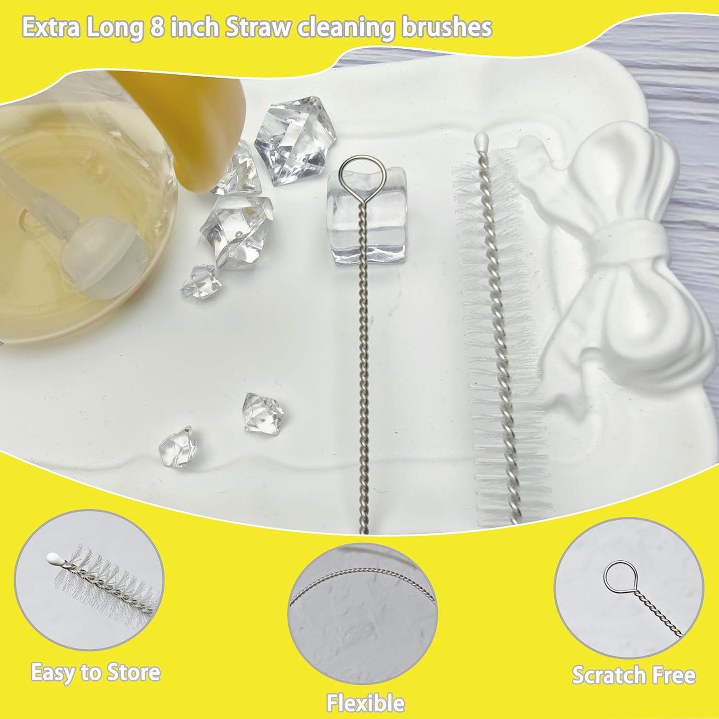 Straw Cleaner Brush for Stanley Cup, Straw Cleaning Brush and Nylon Bristles, Straw Brush for Baby Bottles, Glass/Silicone Straws or Hummingbird Feeders，Straw Cleaner Set 3 Pack.