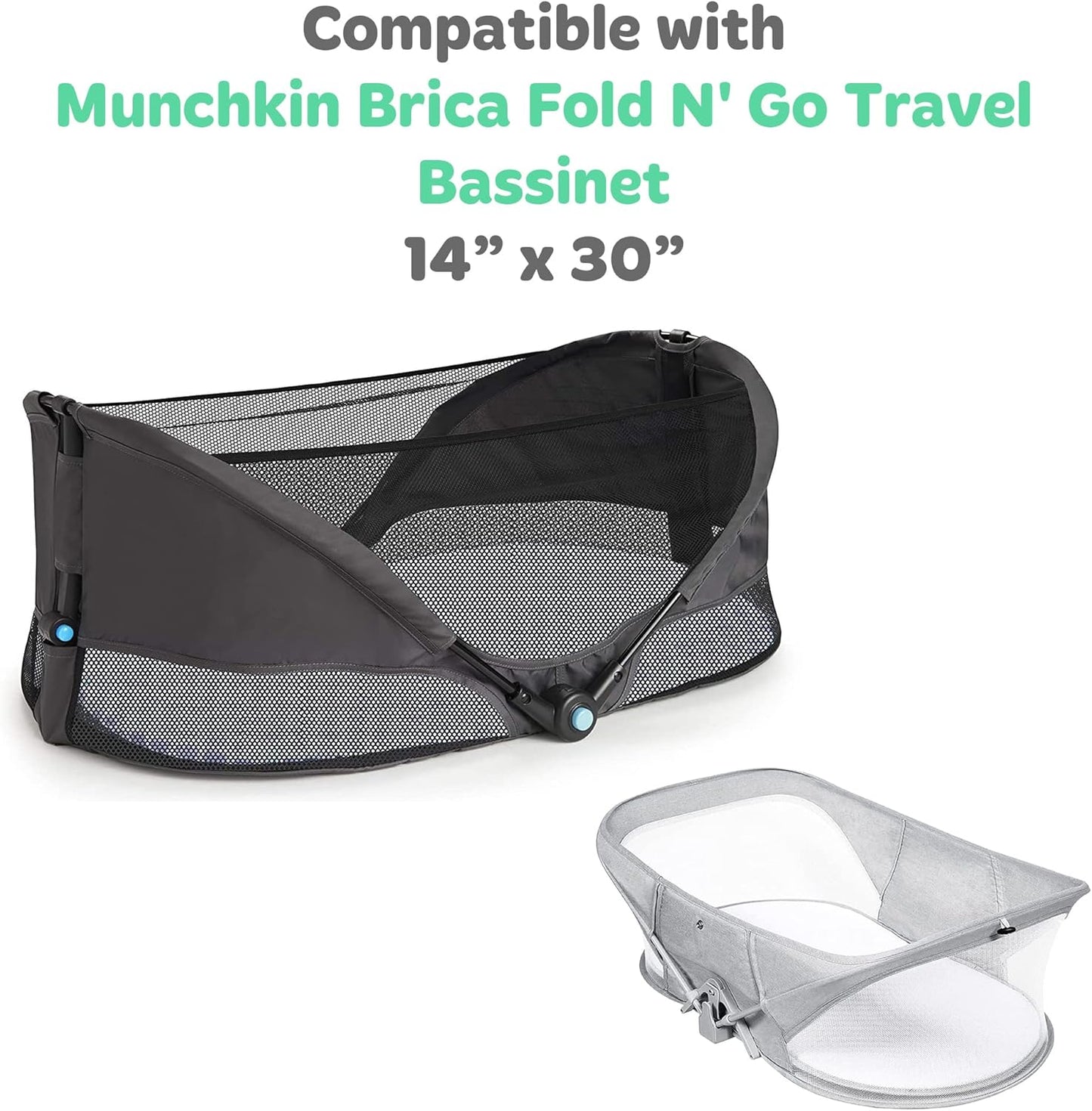 Bassinet Fitted Sheets for Munchkin Brica Fold n Go Travel Bassinet, Luckydove - Fits Any 18 x 30 Inch Oval Mattress – Snuggly Soft 100% Jersey Cotton – 2 Pack