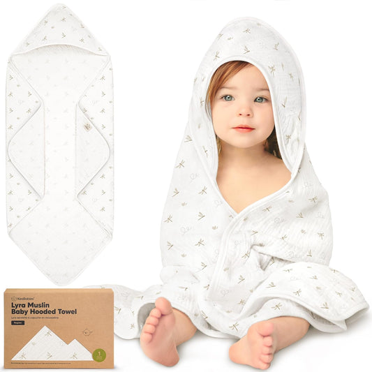 KeaBabies Muslin Baby Bath Towels with Hood for Girls, Boys -Large Organic Cotton Hooded Baby Towels for Newborns,Toddlers,Infant,Kids,Soft Absorbent Newborn Bath Essentials Gift Set(Meadow, Regular)