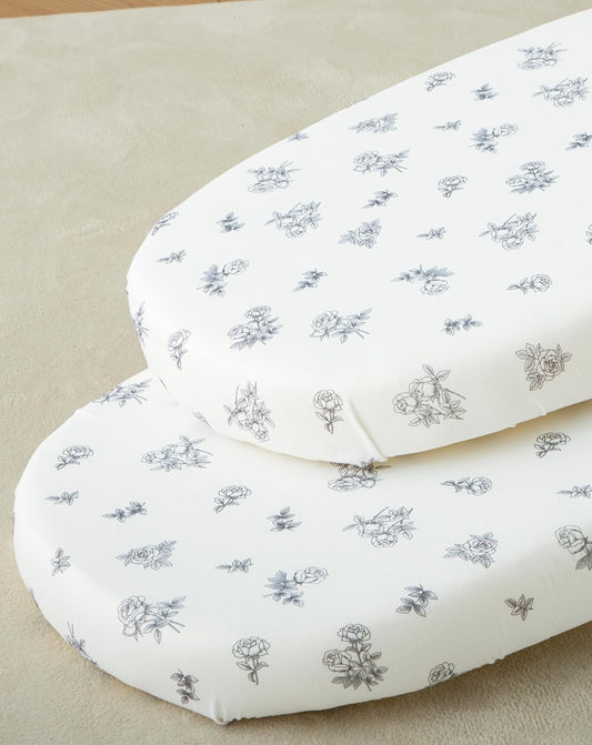 SDY Floral Bassinet Sheets 2pk Microfiber Jersey Bassinet Fitted Sheets for Boys Girls,for Rectangle, Round, Oval, Hourglass Mattress 32 "x 16"x 4"