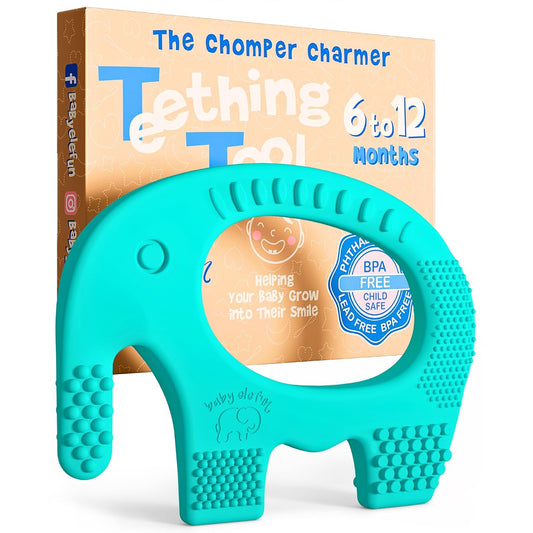 Teethers for Babies 6-12 Months - Baby Elefun 5x Pain Relief Toddler Teether. No More Ouch for Mom Anti Bite Trainer. Nurtures Grasping, Passing, Hand Eye Coordination. Silicone Baby Teething Toy Ring