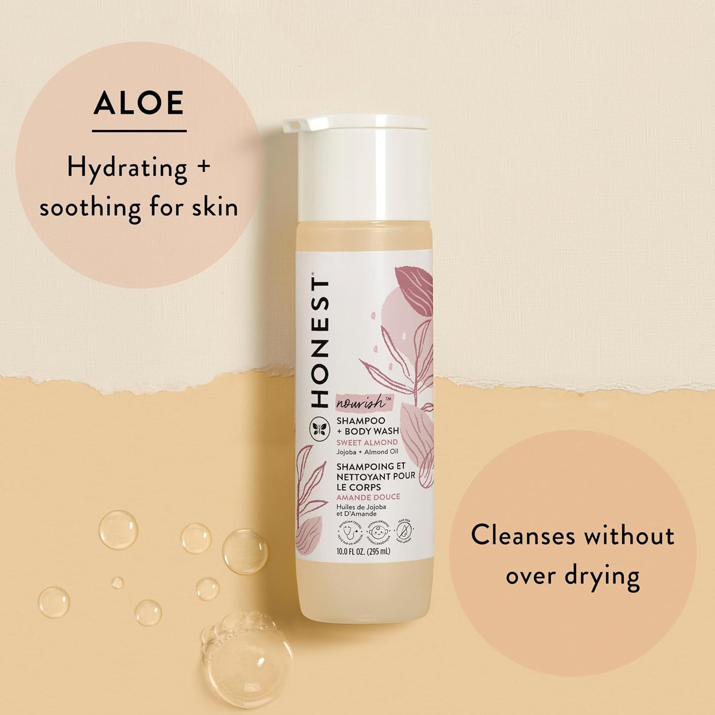 The Honest Company 2-in-1 Cleansing Shampoo + Body Wash | Gentle for Baby | Naturally Derived, Tear-free, Hypoallergenic | Sweet Almond Nourish, 10 fl oz