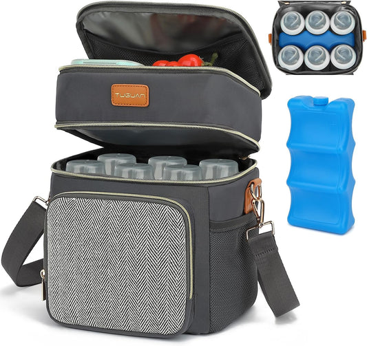 Double Layer Breastmilk Cooler Bag with Ice Pack Insulated Travel Bag for Baby Bottle Breast Milk Storage & Feeding Fits 6 Bottles Up to 9 Ounces Portable Leakproof Bottle Bag for Travel Daycare