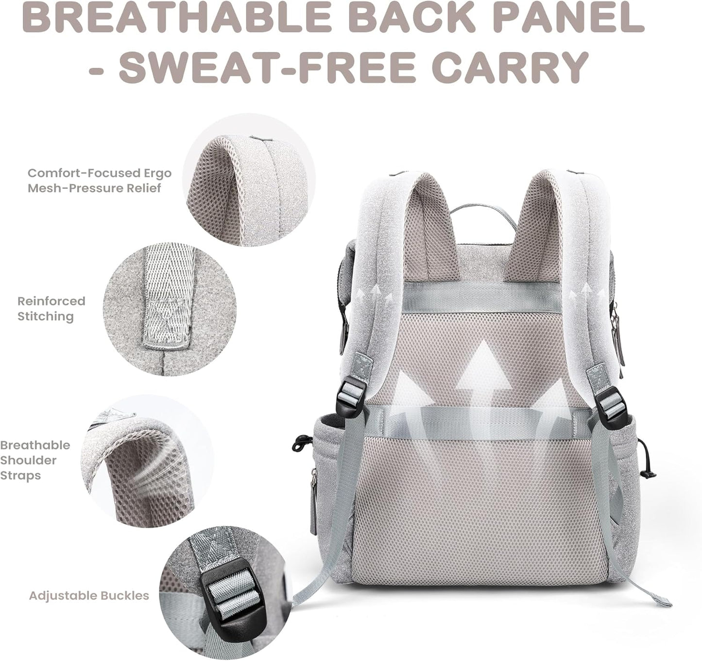 VONAL Neoprene Diaper Bag Backpack with Changing Pad, 33L Large Capacity Neoprene Backpack Baby Diaper Bag with Insulated Pockets, Travel Diaper Backpack Baby with 12 Pockets for Mom & Dad, Gray